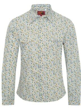 Rodeo Women's Floral Button-Down Shirt - White with Blue & Yellow Floral Print